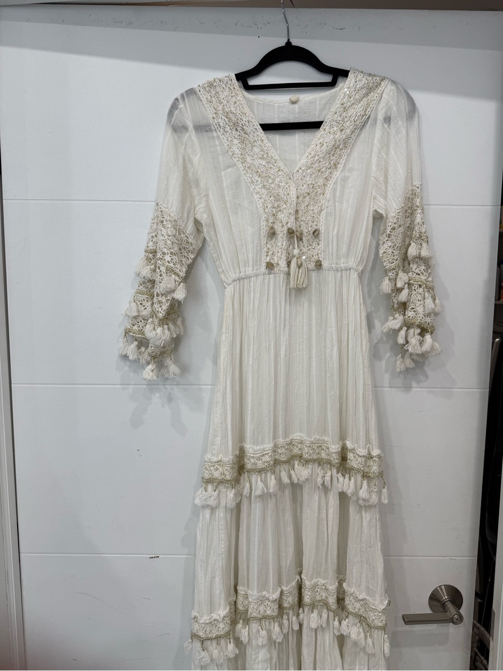 Boho White Tassel Lace Maxi Dress - Picture 2 of 7
